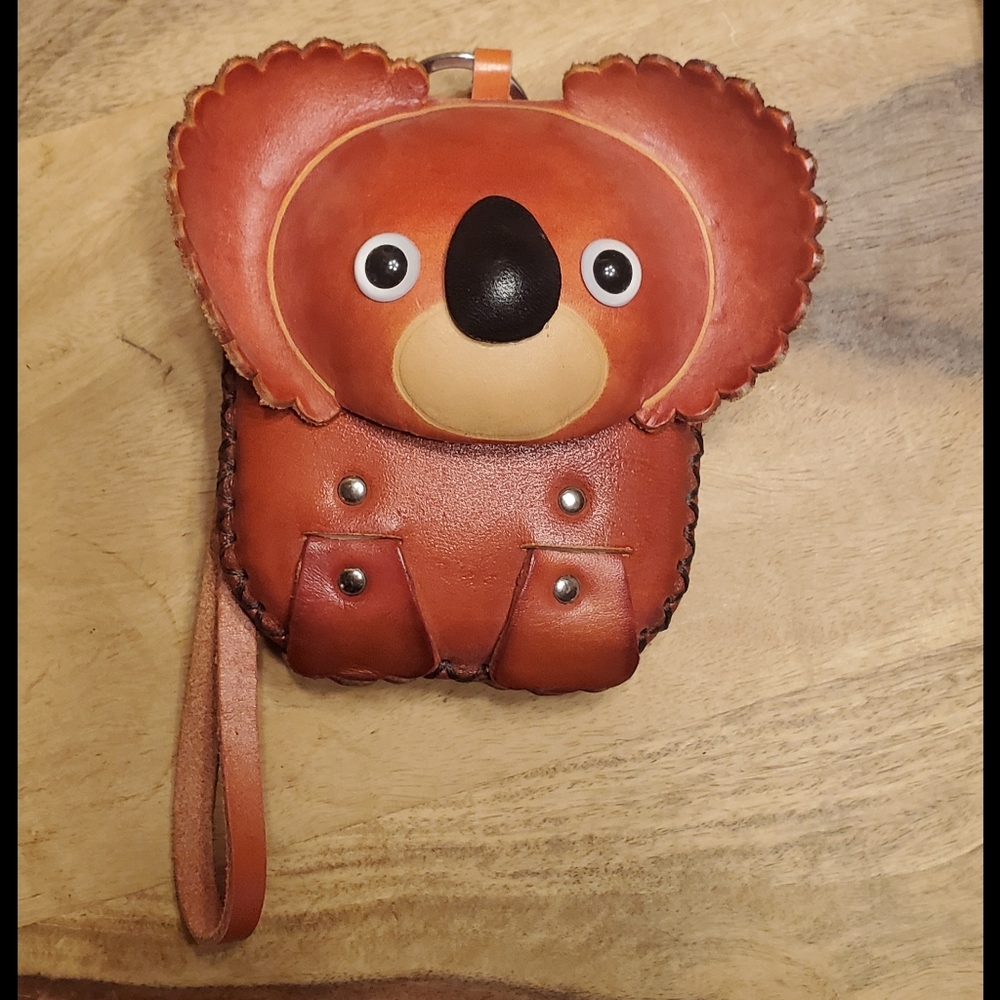 Orange leather koala coinpurse wristlet